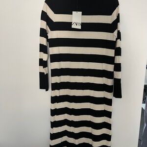 NWT Zara Black and White Striped Dress